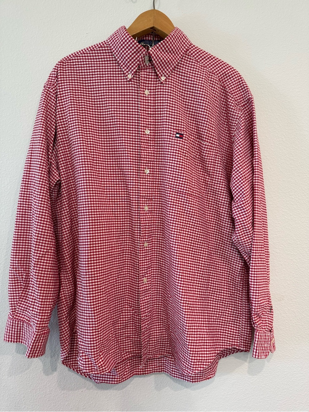 Tommy Hilfiger Red White Gingham Button Down Shirt XL 100% Cotton